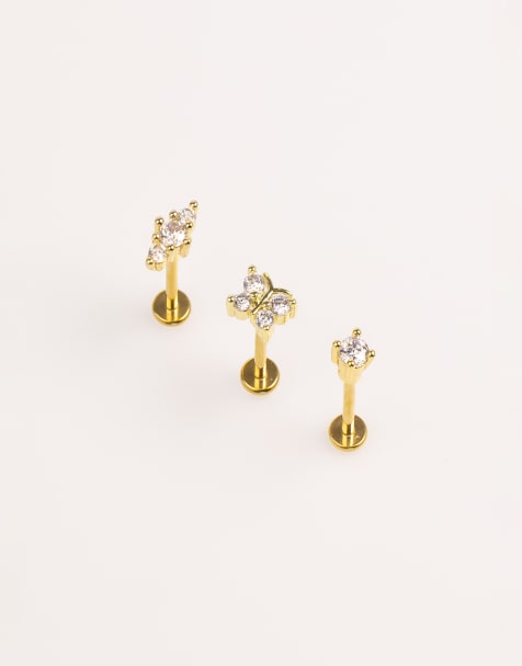 Lovisa - Set van piercings van titanium met zirkonia steentjes in goud - view 1
