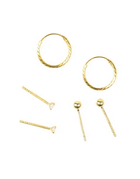 Lovisa - Set van vergulde bolvormige oorknopjes en oorringen van sterling zilver in goud - view 1