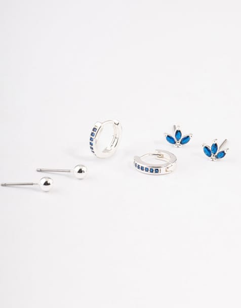 Lovisa - Set van verzilverde oorknopjes en huggie oorbellen van verzilverd messing met marquise geslepen zirkonia steentjes in verschillende kleuren - view 1