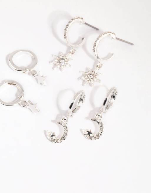 Lovisa - Set van zilveren huggie oorringen met hemels motief, 4 van 4
