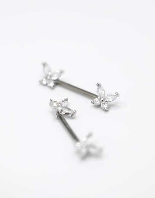 Lovisa – Silbefarbenes Brustpiercings aus Titan mit Zirkoniasteinen – 2er-Pack, 3 von 3
