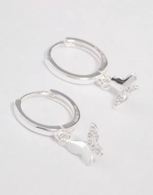 Lovisa – Silberfarbene Creolen aus Sterlingsilber mit Schmetterlingsanhänger mit Strass 