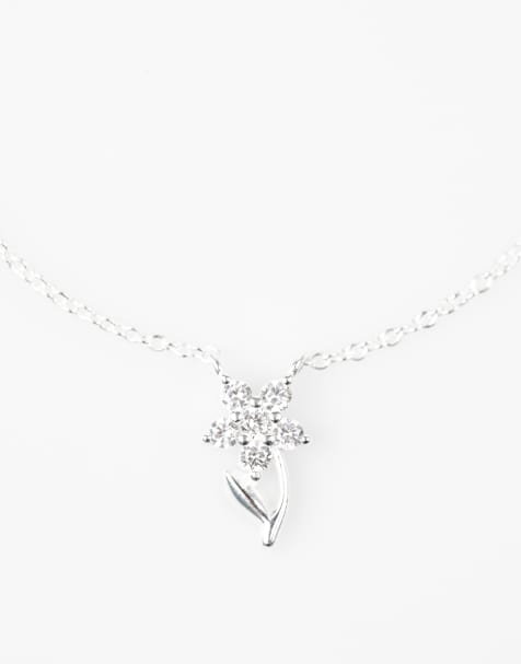 Lovisa – Silberfarbene Halskette aus Sterlingsilber mit Blumen-Anhänger mit Zirkonia-Strass - view 1