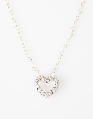 Lovisa - Silberfarbene Halskette aus Sterlingsilber mit Herzanhänger und Zirkonia-Strass