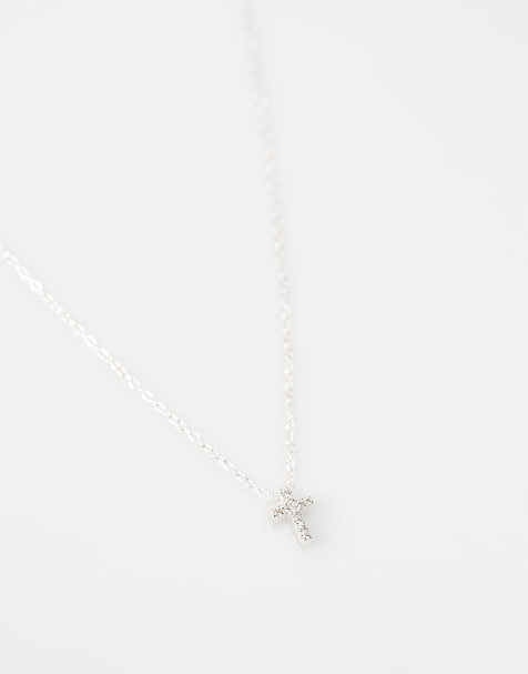 Lovisa – Silberfarbene Halskette aus Sterlingsilber mit Kreuzanhänger und Zirkonia-Strass - view 1