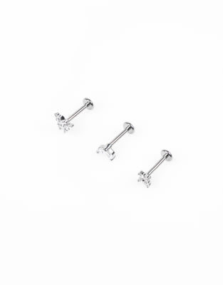 Lovisa - Silberfarbene Piercings aus Titan mit flachem Ende und Zirkonia-Besatz