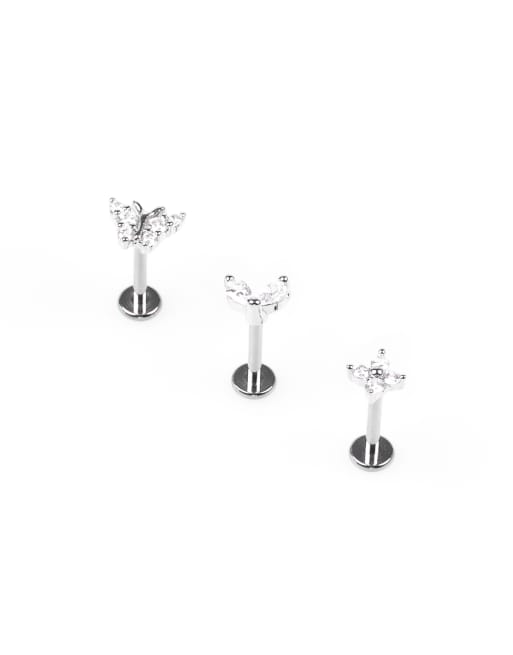 Lovisa – Silberfarbene Piercings aus Titan mit flachem Ende und Zirkonia-Besatz, 3 von 3