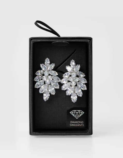 Lovisa – Silberfarbene Statement-Ohrringe aus Rhodium mit Diamant-Imitaten in Marquise-Schliff - view 1