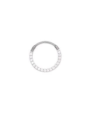 Lovisa - Silberfarbener Clicker-Ring aus Titan mit Zirkoniasteinen, 10 mm