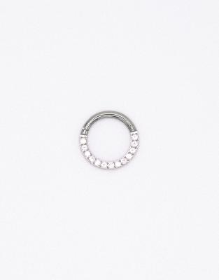 Lovisa - Silberfarbener Clicker-Ring aus Titan mit Zirkoniasteinen, 7 mm