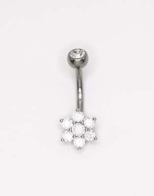 Lovisa - Silberfarbenes Titan-Bauchnabelpiercing mit Strassblüte