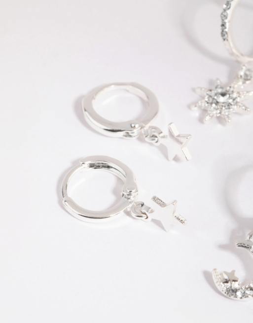 Lovisa Silver celestial huggie earring pack in silver, 3 of 4
