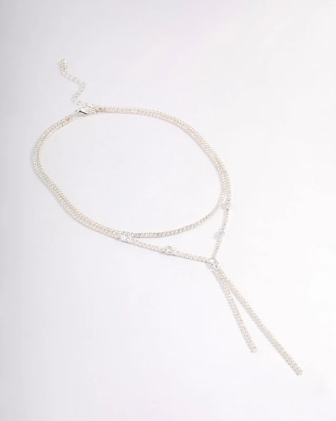 Lovisa Silver cubic zirconia double row spilt y-necklace in silver - view 1