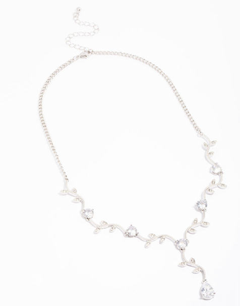 Lovisa Silver cubic zirconia floral teardrop y-shape necklace in silver - view 1