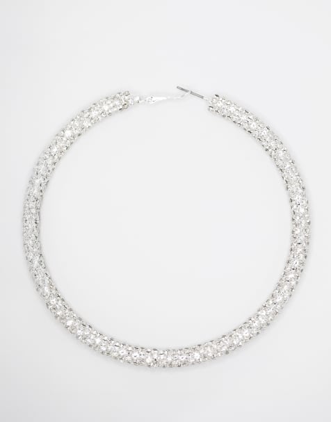 Lovisa Silver cup chain diamante hoop earrings in silver - view 1