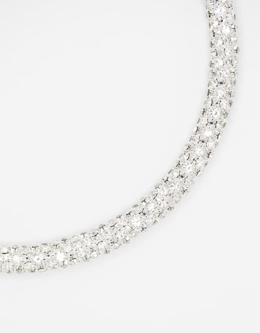 Lovisa Silver cup chain diamante hoop earrings in silver, 2 of 3