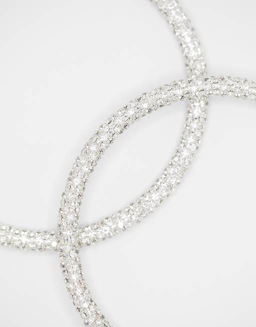 Lovisa Silver cup chain diamante hoop earrings in silver, 3 of 3