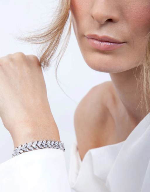 Lovisa Silver diamond simulant navette bracelet in silver ASOS