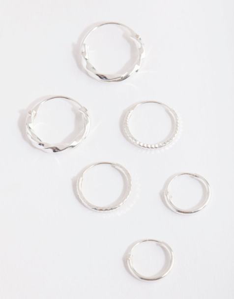 Lovisa Silver graduating textured hoop earring pack in silver - view 1