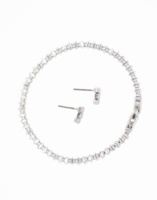 Lovisa Silver - Parure boucles d'oreilles à strass et marquise avec bracelet tennis - Argenté