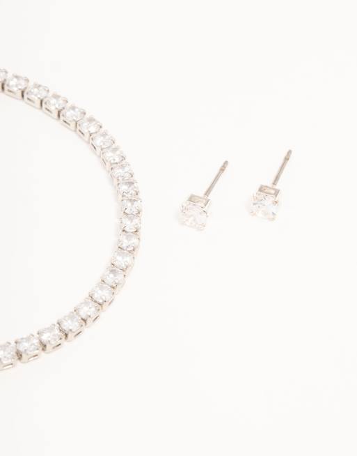 Lovisa - Silver - Set di orecchini e bracciale color argento con strass , 4 di 4