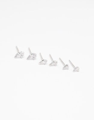 Lovisa Sterling - Lot de 3 paires de boucles d'oreilles en argent massif ornées de zircons cubiques - Argenté