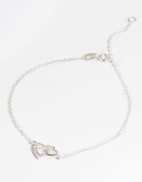 Lovisa Sterling silver cubic zirconia heart link bracelet in silver - view 1