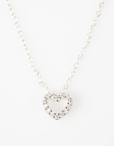 Lovisa Sterling silver cubic zirconia heart pendant necklace in silver - view 1