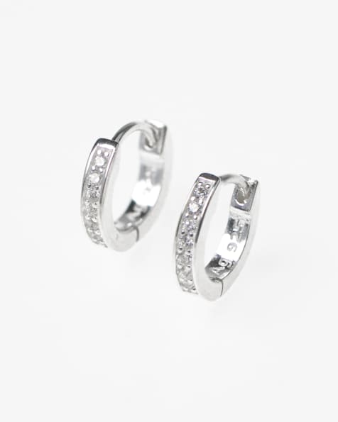 Lovisa sterling silver cubic zirconia huggie earrings in silver  - view 1