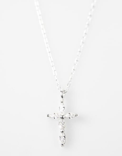Lovisa Sterling silver cubic zirconia marquise cross necklace in