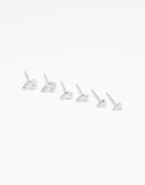 Lovisa Sterling silver cubic zirconia stud earring 3-pack in silver - view 1