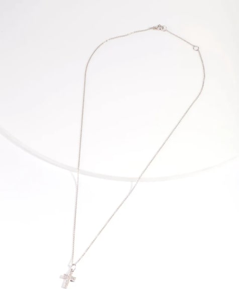 Lovisa Sterling silver diamante cross pendant necklace in silver - view 1