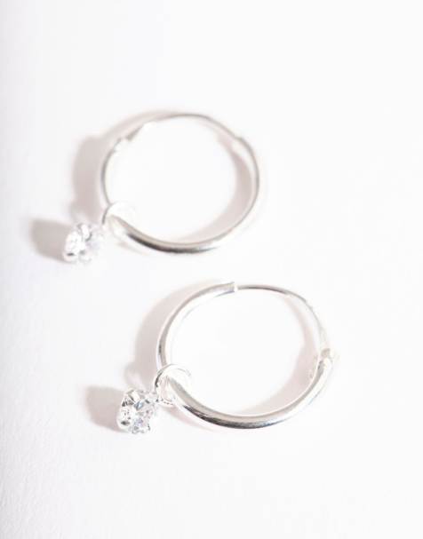 Lovisa Sterling silver diamante dangle hoop earrings in silver - view 1