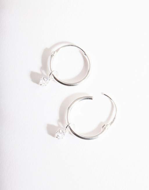 Lovisa Sterling silver diamante dangle hoop earrings in silver, 2 of 3