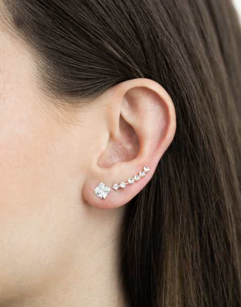 Lovisa sterling silver diamante ear pin in silver - view 1