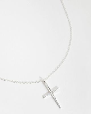 Lovisa Sterling silver diamond cut cross necklace in silver