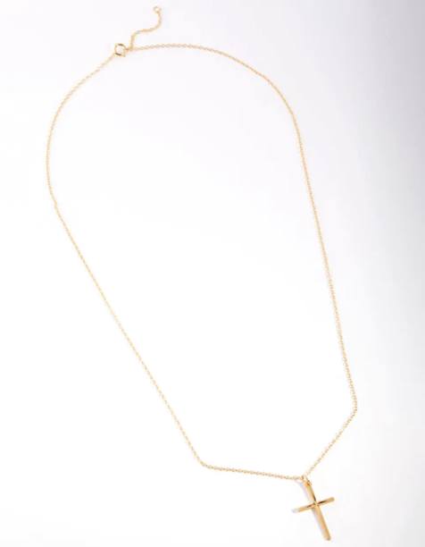 Lovisa Sterling silver gold diamante cross necklace in gold