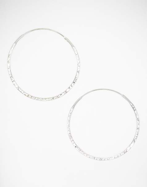 Lovisa Sterling silver hammered hoop earrings in silver - view 1