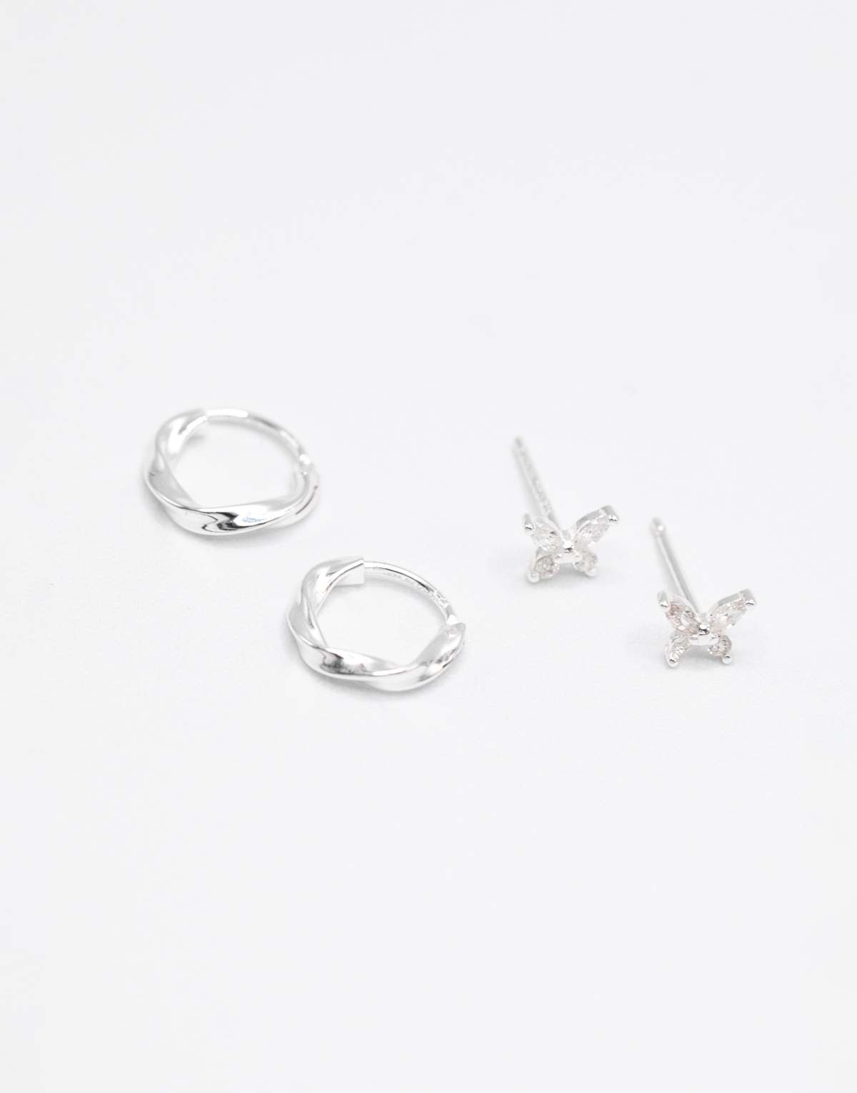 Lovisa Sterling silver  & hoop stud earrings 2-pack in silver