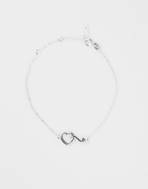Lovisa Sterling silver infinity & cubic zirconia heart link bracelet in silver - view 1