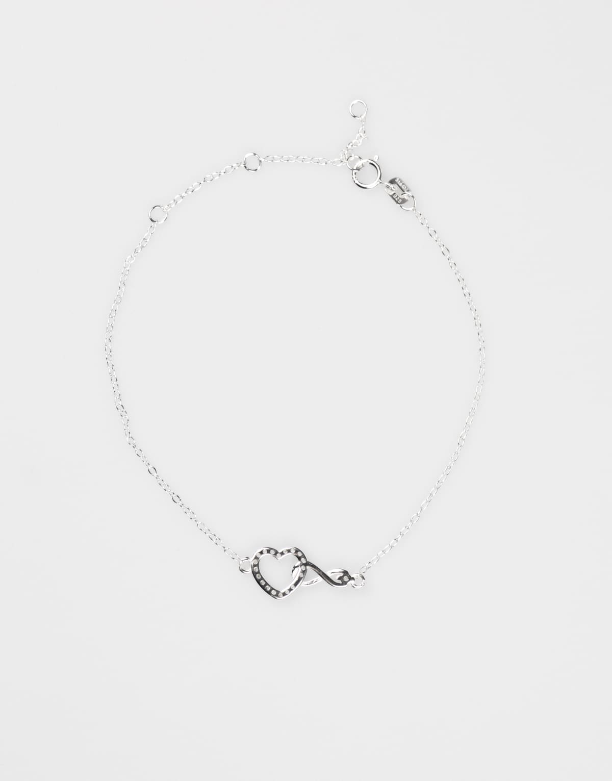 Lovisa Sterling silver infinity & cubic zirconia heart link bracelet in silver