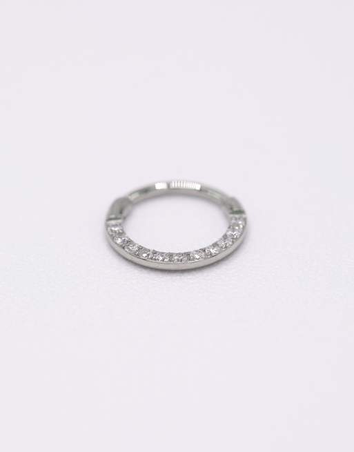 Lovisa Surgical steel cubic zirconia clicker earring 7mm in silver , 2 of 3