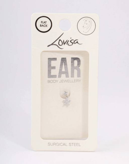 Lovisa Surgical steel cubic zirconia flower drop flat back in silver, 3 of 3