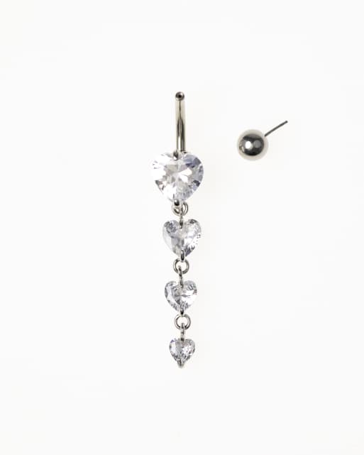 Lovisa surgical steel cubic zirconia heart belly bar in silver , 2 of 3