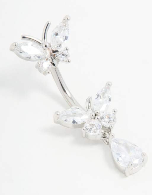 Lovisa Surgical steel cubic zircornia double drop belly bar in silver, 2 of 3