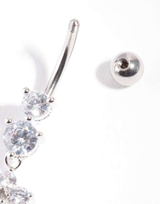 Lovisa Surgical steel double flower drop belly bar in silver, 3 of 3