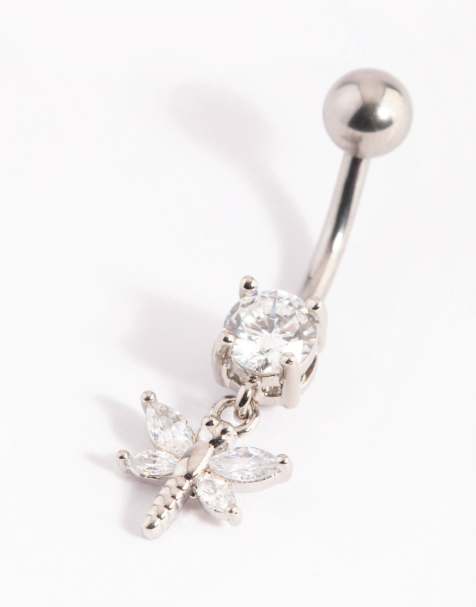 Lovisa Surgical steel dragonfly diamante belly bar in silver - view 1