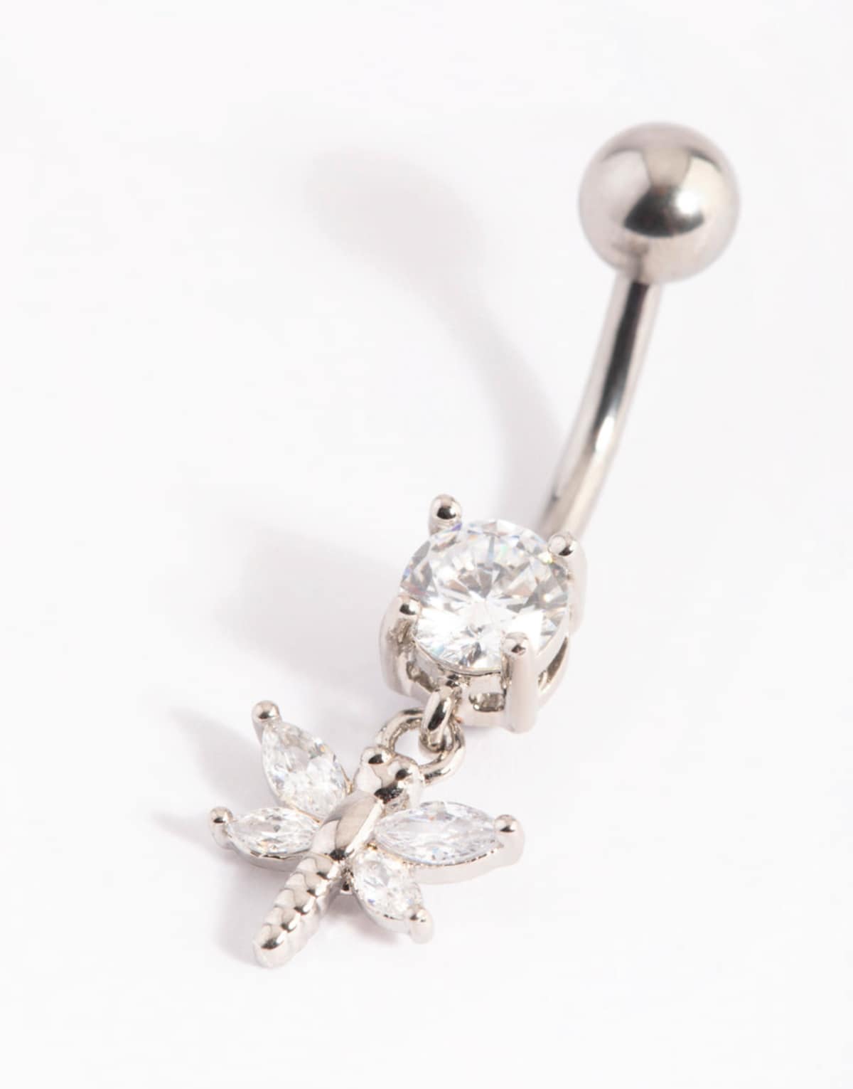 Lovisa Surgical steel dragonfly diamante belly bar in silver