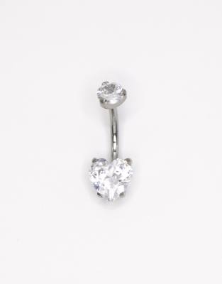 Lovisa - Titan-Bauchnabelpiercing in Silberoptik mit herzförmigem Schmuckstein