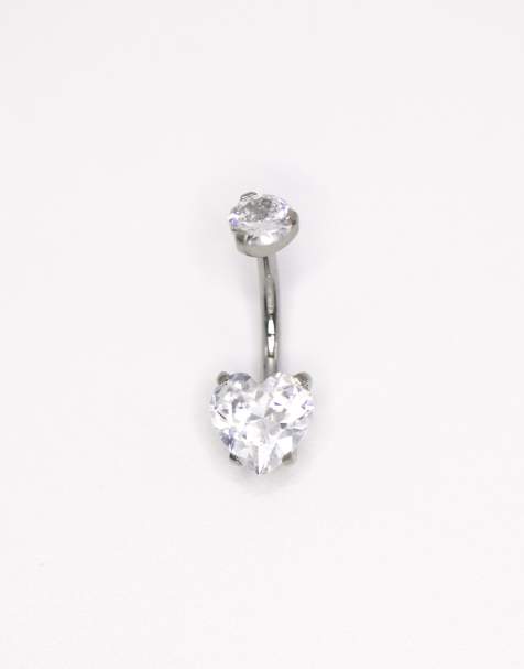 Lovisa – Titan-Bauchnabelpiercing in Silberoptik mit herzförmigem Schmuckstein - view 1